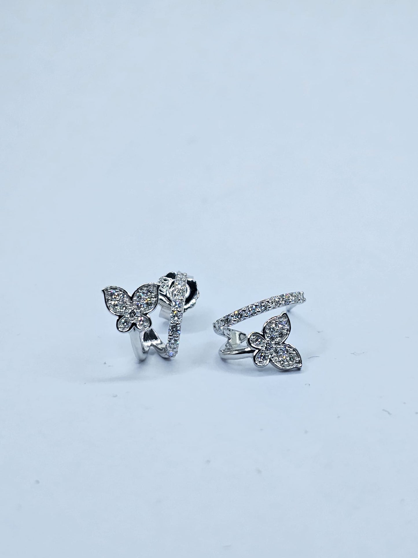 18K white gold lab grown diamond butterfly pavé huggie hoop earrings, 0.45ct, 40 round brilliant stones — Karat HK