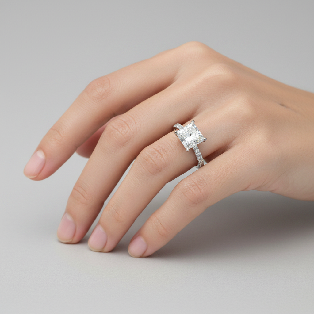 18K White Gold Princess Cut Lab Grown Diamond Ring