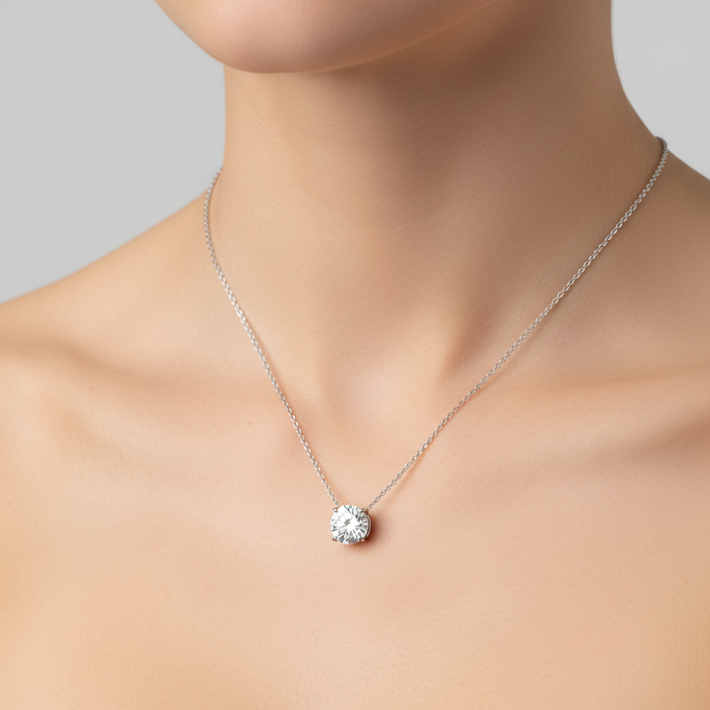 18K Classic Round Cut Solitaire Lab Grown Diamond Necklace