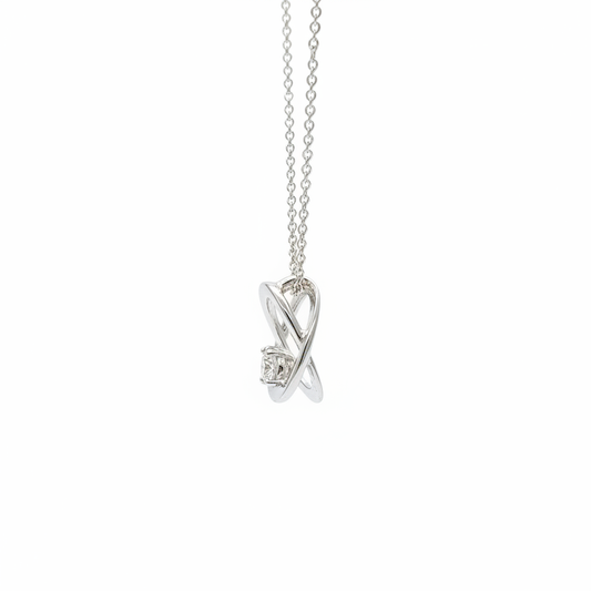 White Gold Circle Diamond Pendant with Chain — Side View
