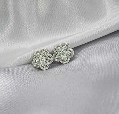 18K White Gold Lab Grown Diamond Flower Cluster Stud Earrings