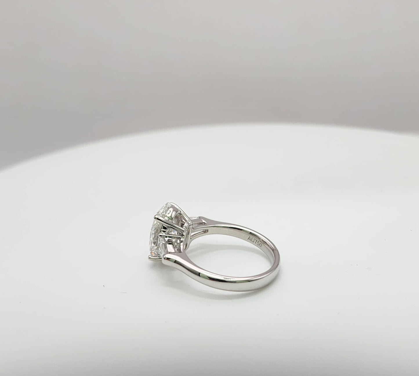 18K White Gold Lab Grown Oval Diamond Ring with Baguette Side Diamonds