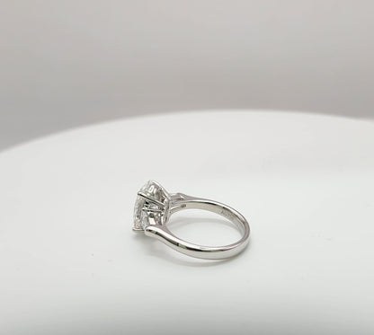 18K White Gold Lab Grown Oval Diamond Ring with Baguette Side Diamonds
