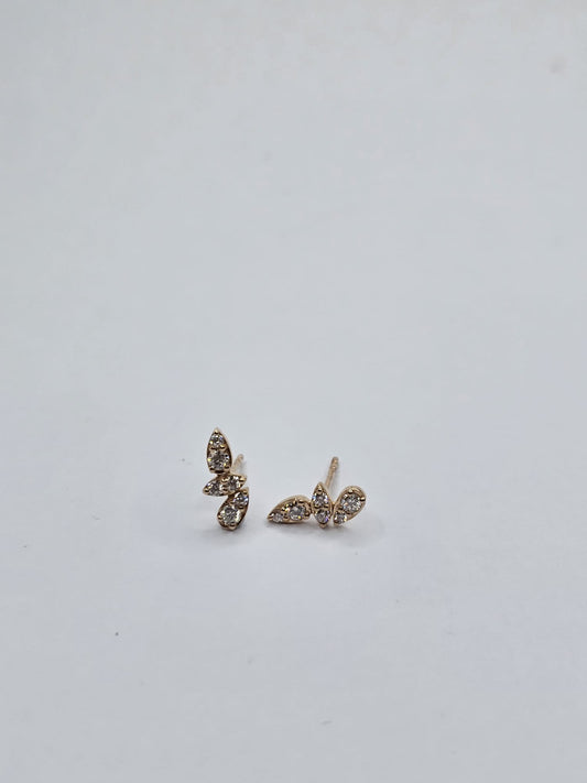 18K yellow gold lab grown diamond butterfly pavé stud earrings, 0.35ct, 12 round brilliant stones — Karat HK