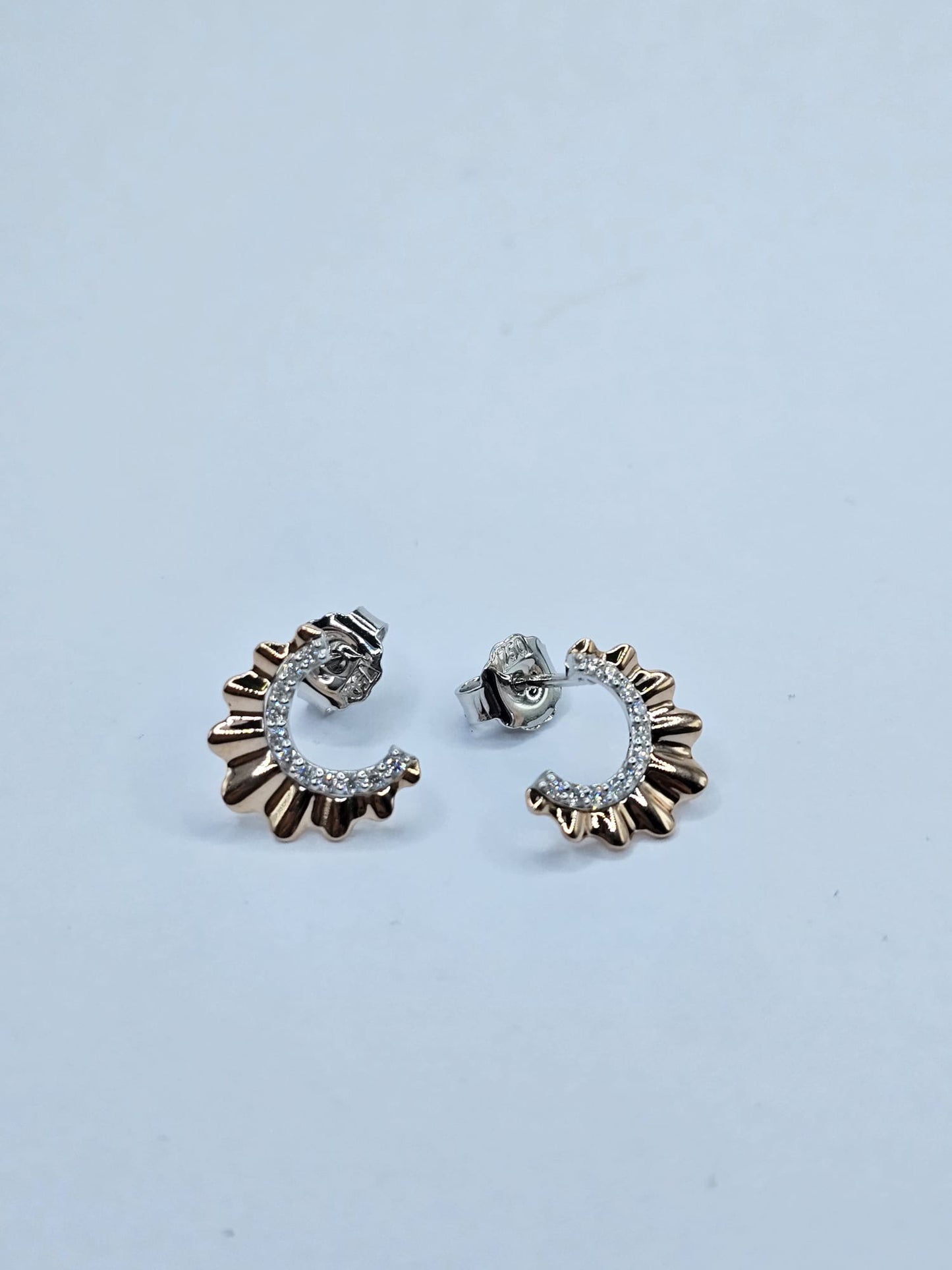 18K White & Rose Gold Lab Grown Diamond Sunburst Hoop Earrings