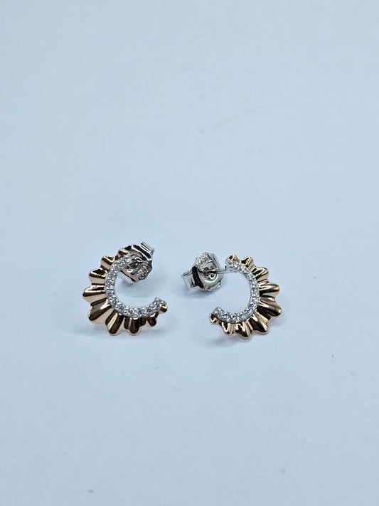 18K White & Rose Gold Lab Grown Diamond Sunburst Hoop Earrings