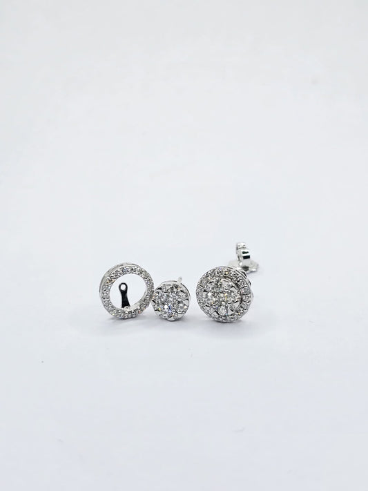 18K White Gold Lab Grown Diamond Halo Pavé Stud Earrings
