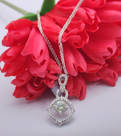 18K white gold lab-grown diamond geometric rhombus pendant, 0.25ct solitaire with 47-stone pavé frame, pendant only