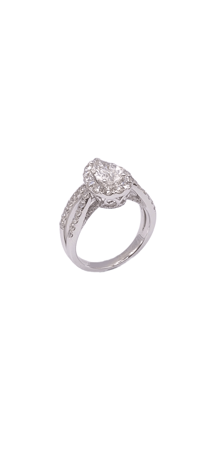 18K White Gold IGI Certified Lab Grown Pear Diamond Halo Engagement Ring