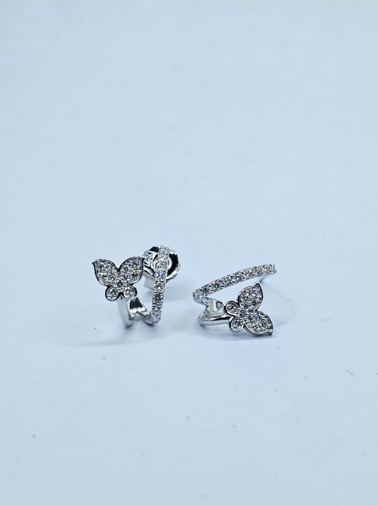18K white gold lab grown diamond butterfly pavé huggie hoop earrings, 0.45ct, 40 round brilliant stones — Karat HK
