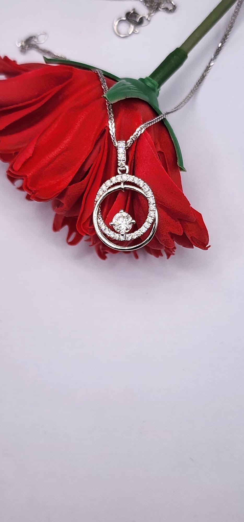 18K white gold lab-grown diamond orbit pendant, 0.53ct double circle pavé halo, pendant only