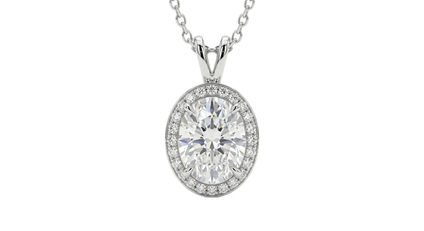18K 白金橢圓形實驗室培育鑽石吊墜