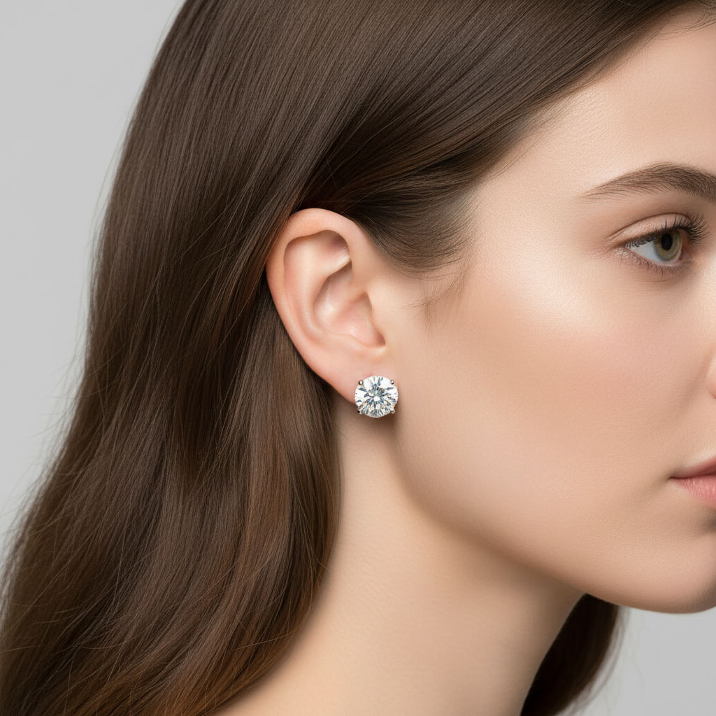 18K White Gold Timeless Round Cut Solitaire Lab Grown Diamond Earrings