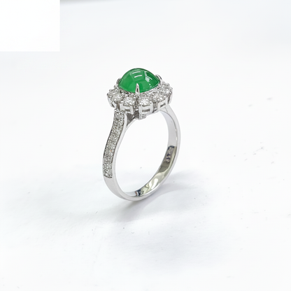 18K White Gold Round Shape Jade with Diamond Ring
