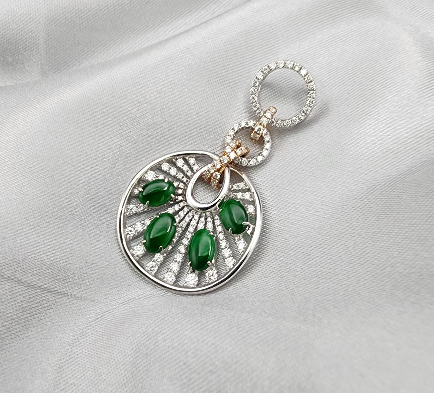 18K Two-Tone Gold Natural Jade & Diamond Sunburst Pendant