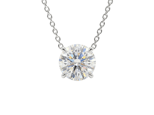 18K Classic Round Cut Solitaire Lab Grown Diamond Necklace