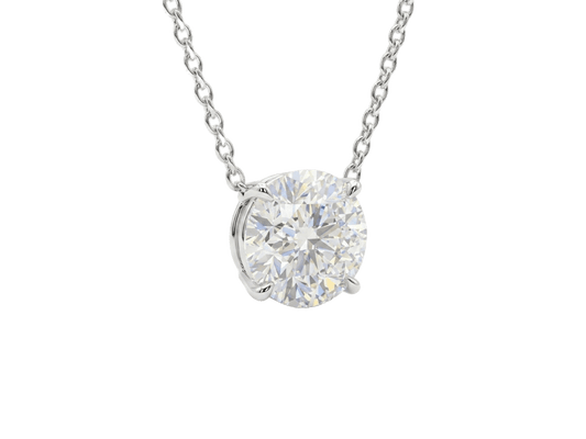 18K Classic Round Cut Solitaire Lab Grown Diamond Necklace