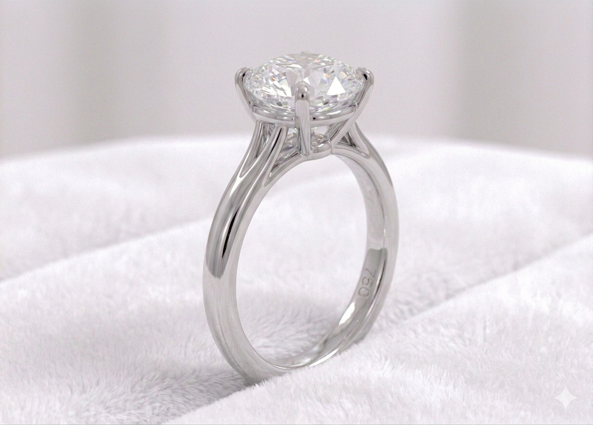 18K White Gold Round Lab Grown Diamond Ring