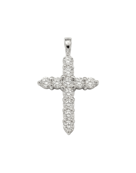 18K White Gold Lab Diamond Cross Pendant