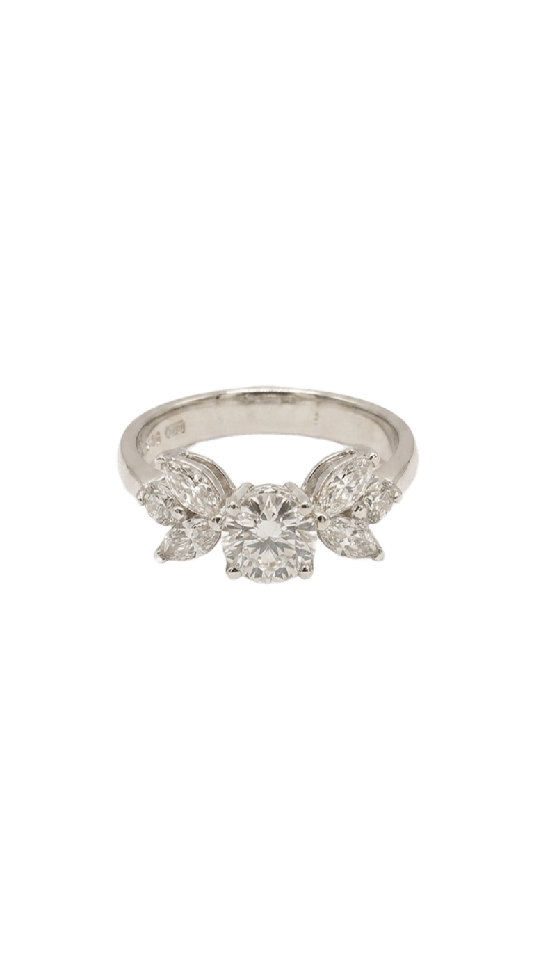 18K White Gold Lab Grown Diamond Marquise Floral Cluster Ring