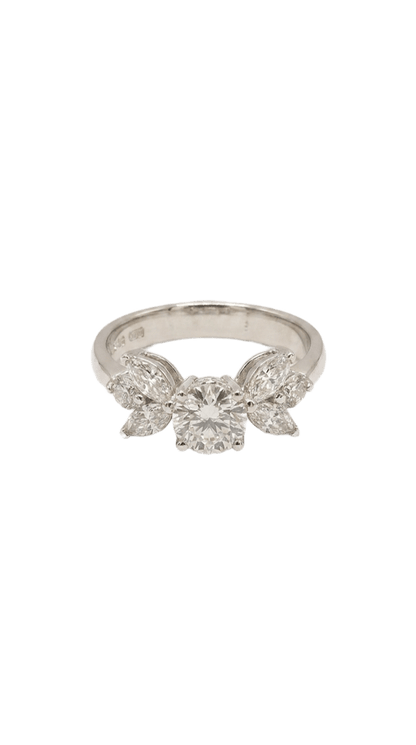18K White Gold Lab Grown Diamond Marquise Floral Cluster Ring