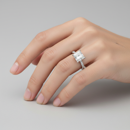 18K White Gold Princess Cut Lab Grown Diamond Ring
