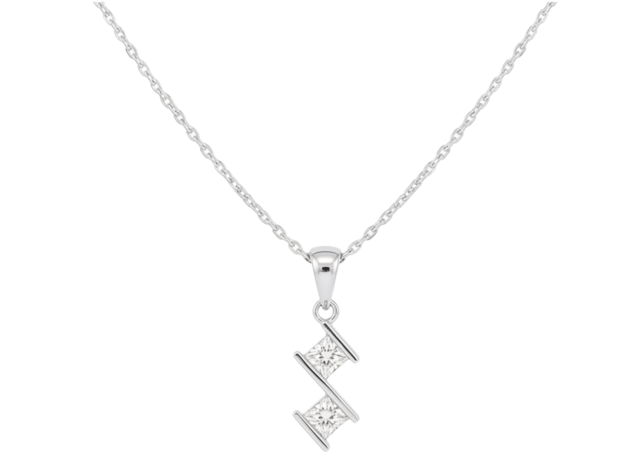 18K White Gold Dual Princess-Cut Lab-Grown Diamond Pendant