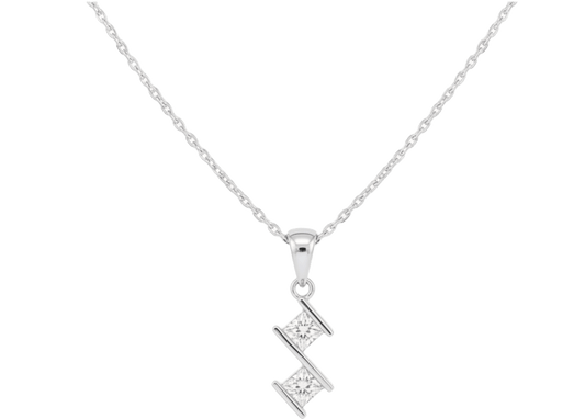18K White Gold Dual Princess-Cut Lab-Grown Diamond Pendant