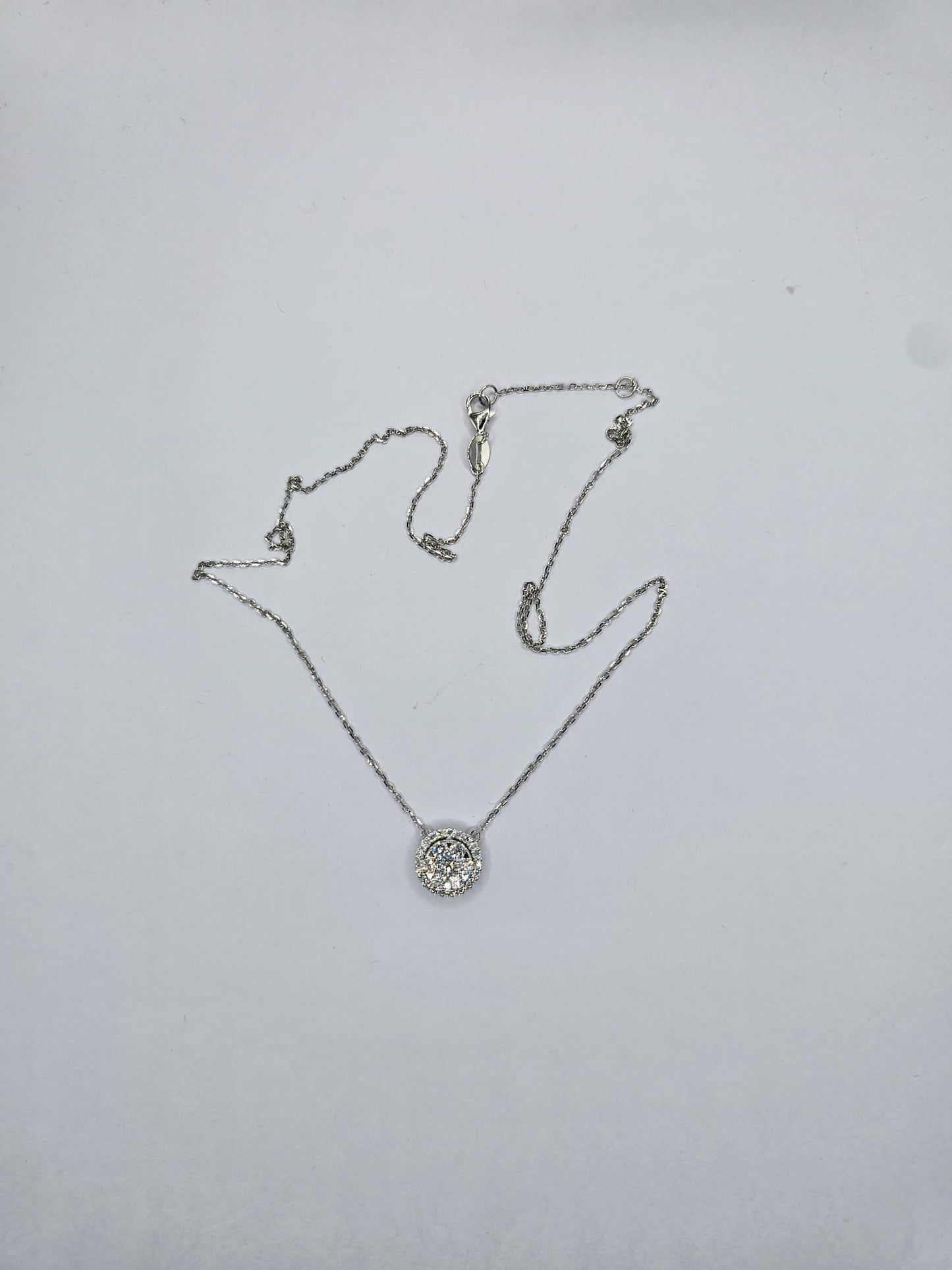 8K white gold lab grown diamond round halo pavé pendant necklace, 0.63ct, 27 round brilliant stones — Karat HK