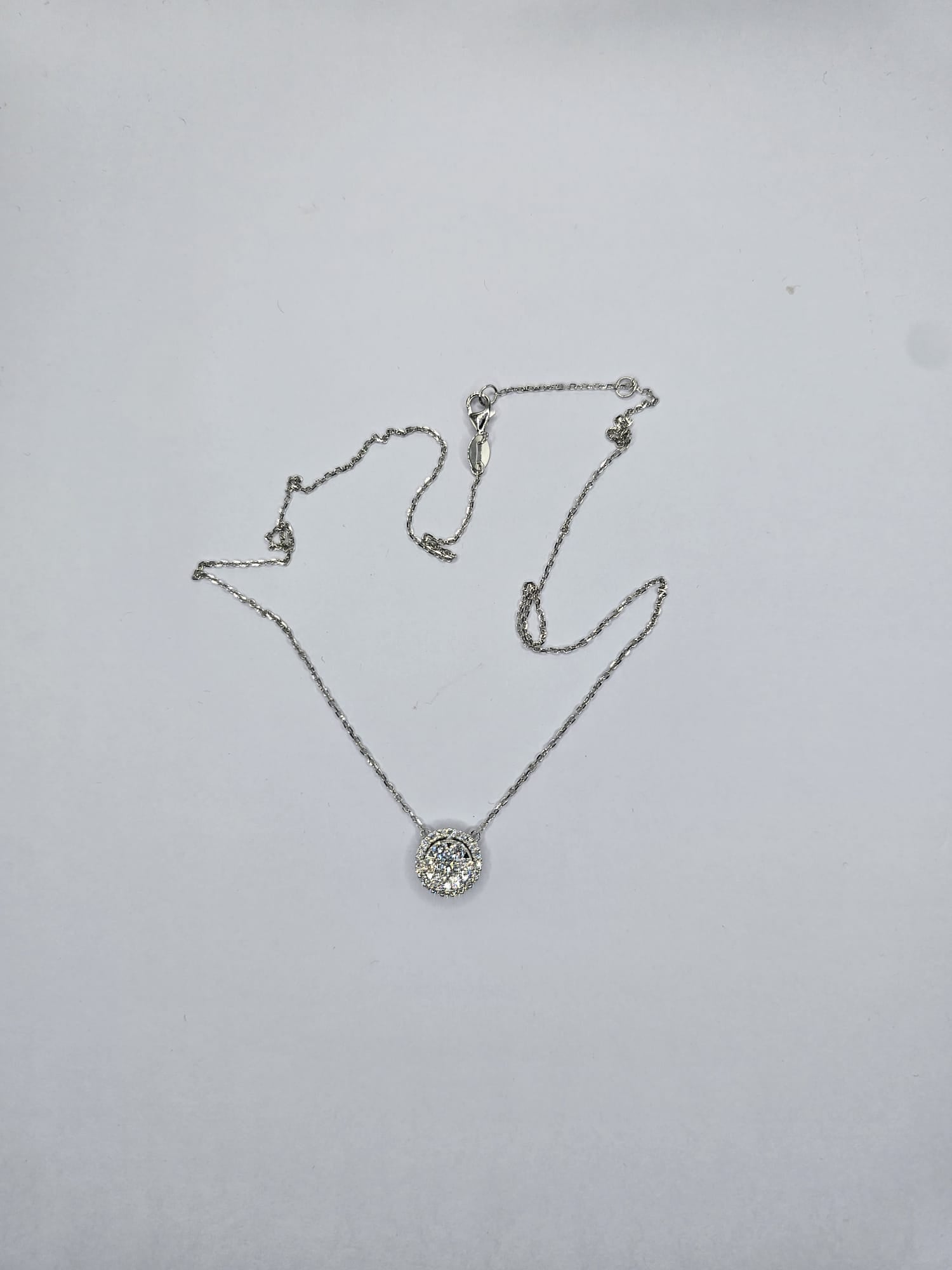 8K white gold lab grown diamond round halo pavé pendant necklace, 0.63ct, 27 round brilliant stones — Karat HK