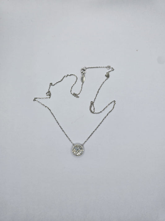 8K white gold lab grown diamond round halo pavé pendant necklace, 0.63ct, 27 round brilliant stones — Karat HK