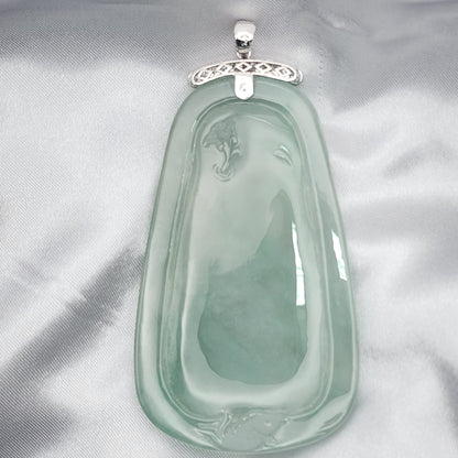 18K White Gold Certified Type A Natural Jade Guanyin Pendant with Diamond Pavé