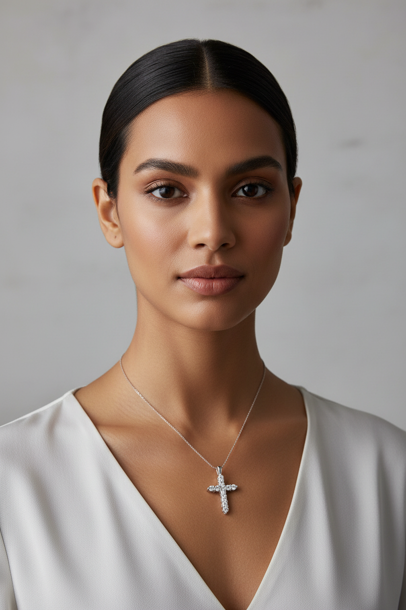 18K White Gold Lab Diamond Cross Pendant