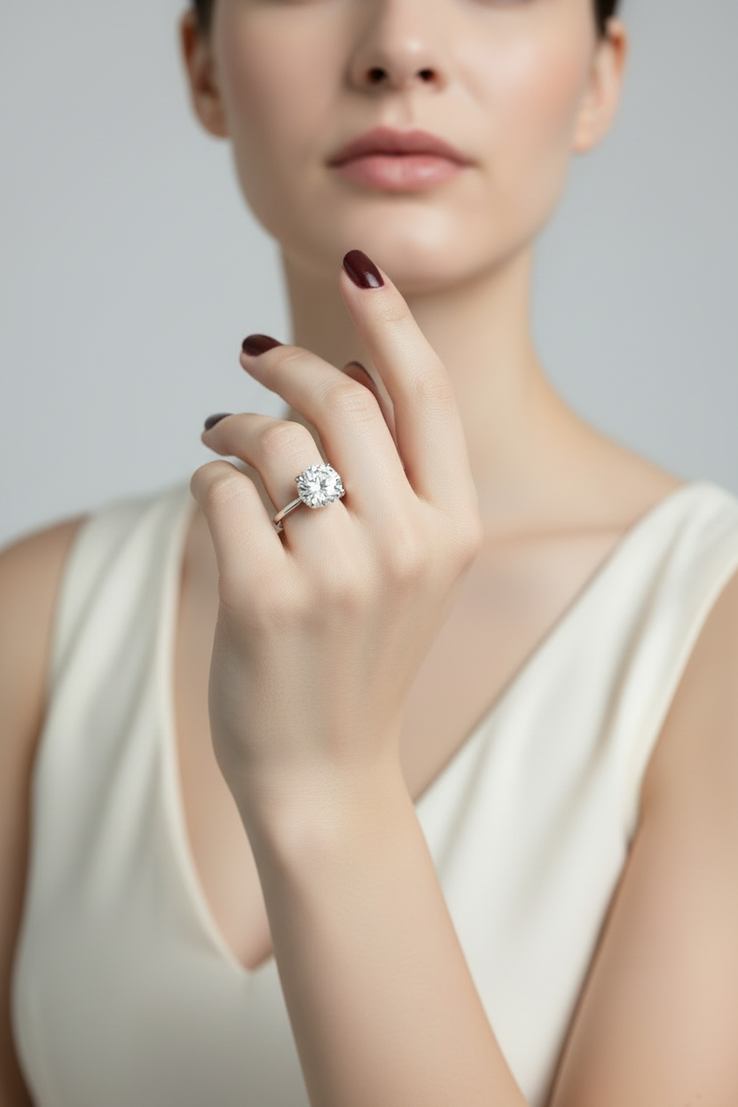 18K White Gold Round Lab Grown Diamond Ring