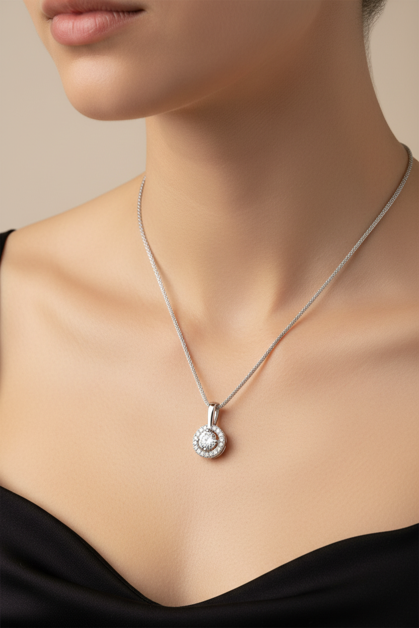 18K White Gold Round Lab Grown Diamond Pendant