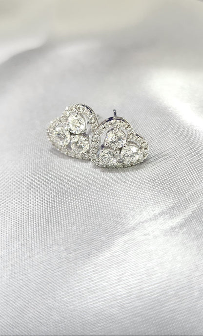 18K White Gold Lab Grown Diamond Heart Stud Earrings