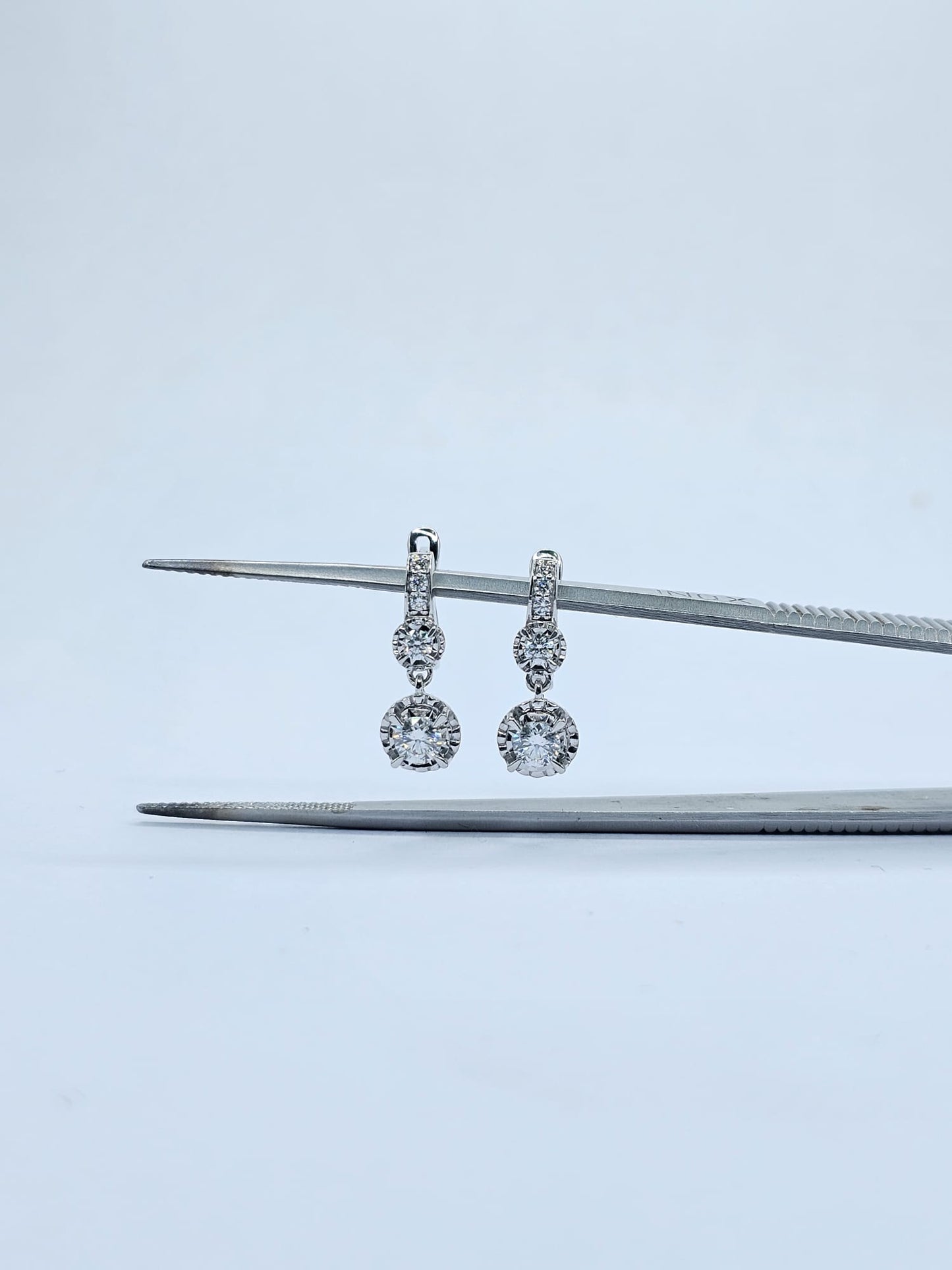 18K white gold lab grown diamond pavé huggie drop earrings, 0.49ct, 10 round brilliant stones — Karat HK