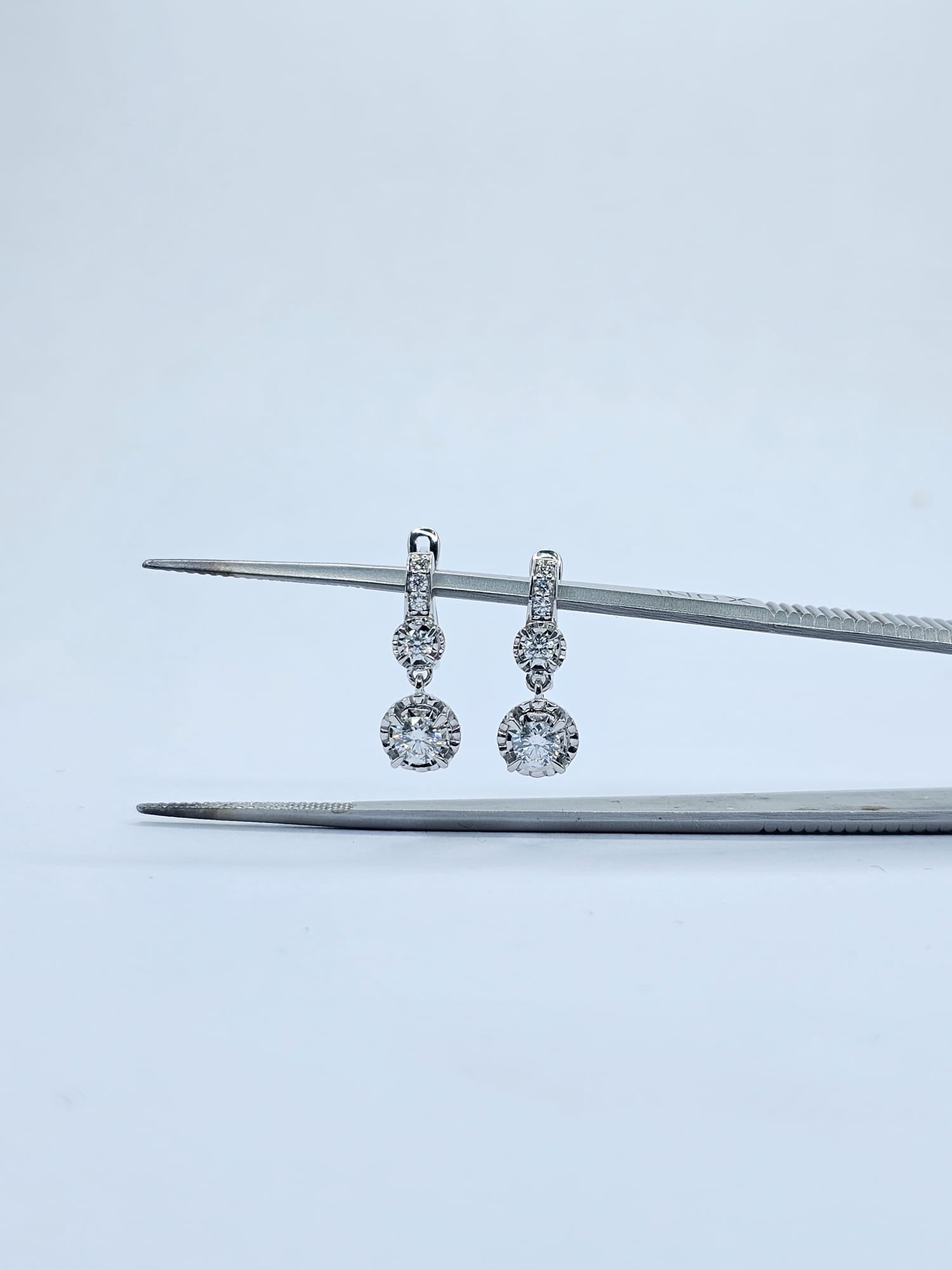 18K white gold lab grown diamond pavé huggie drop earrings, 0.49ct, 10 round brilliant stones — Karat HK