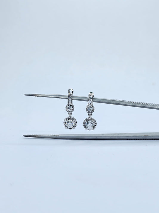 18K white gold lab grown diamond pavé huggie drop earrings, 0.49ct, 10 round brilliant stones — Karat HK