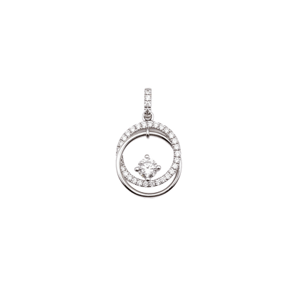 18K white gold lab-grown diamond orbit pendant close-up, 0.31ct solitaire with pavé diamond ring