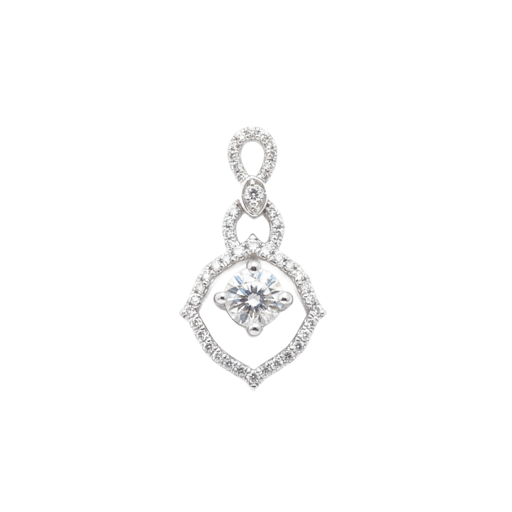 18K white gold lab-grown diamond geometric rhombus pendant, 0.25ct solitaire with 47-stone pavé frame, pendant only