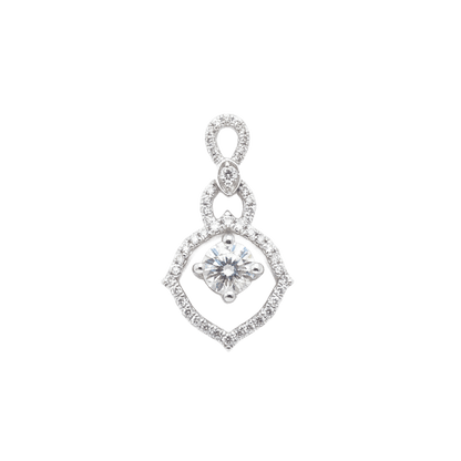 18K white gold lab-grown diamond geometric rhombus pendant, 0.25ct solitaire with 47-stone pavé frame, pendant only