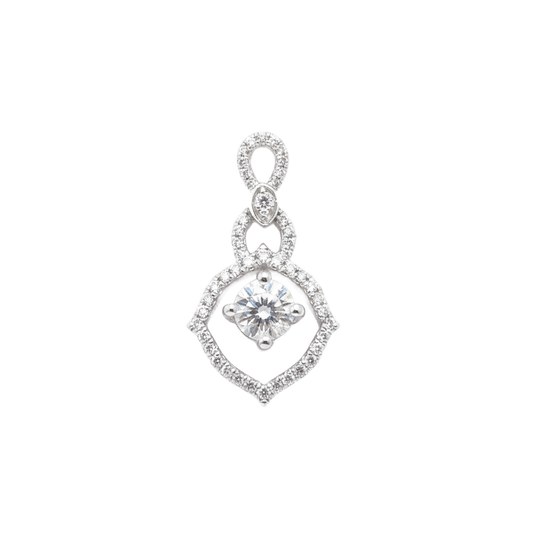 18K white gold lab-grown diamond geometric rhombus pendant, 0.25ct solitaire with 47-stone pavé frame, pendant only