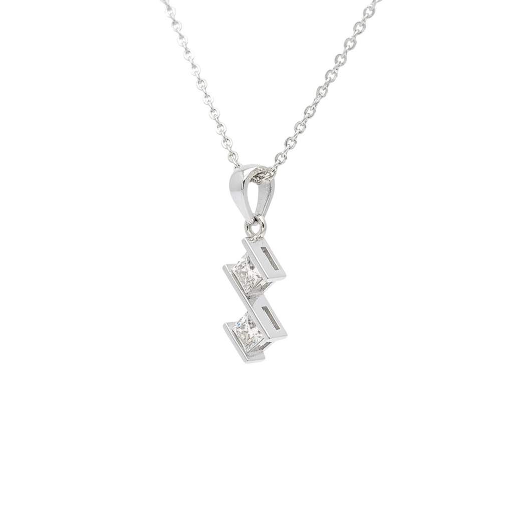 18K White Gold Dual Princess-Cut Lab-Grown Diamond Pendant
