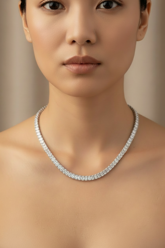 LGD Emerald Cut Tennis Necklace Extreme Close-Up