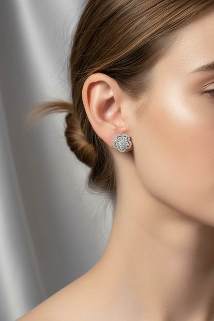 LGD Flower Cluster Earrings Model Close-Up