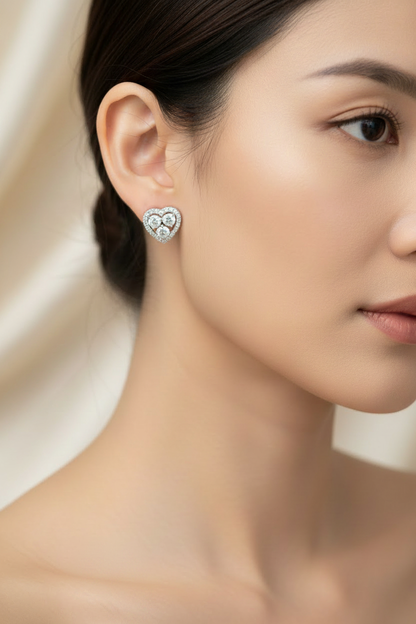 LGD Heart Diamond Stud Earrings Model - No Necklace