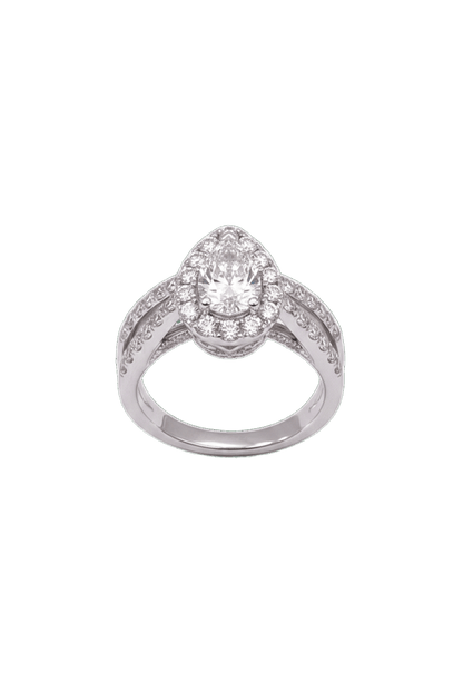 18K White Gold IGI Certified Lab Grown Pear Diamond Halo Engagement Ring
