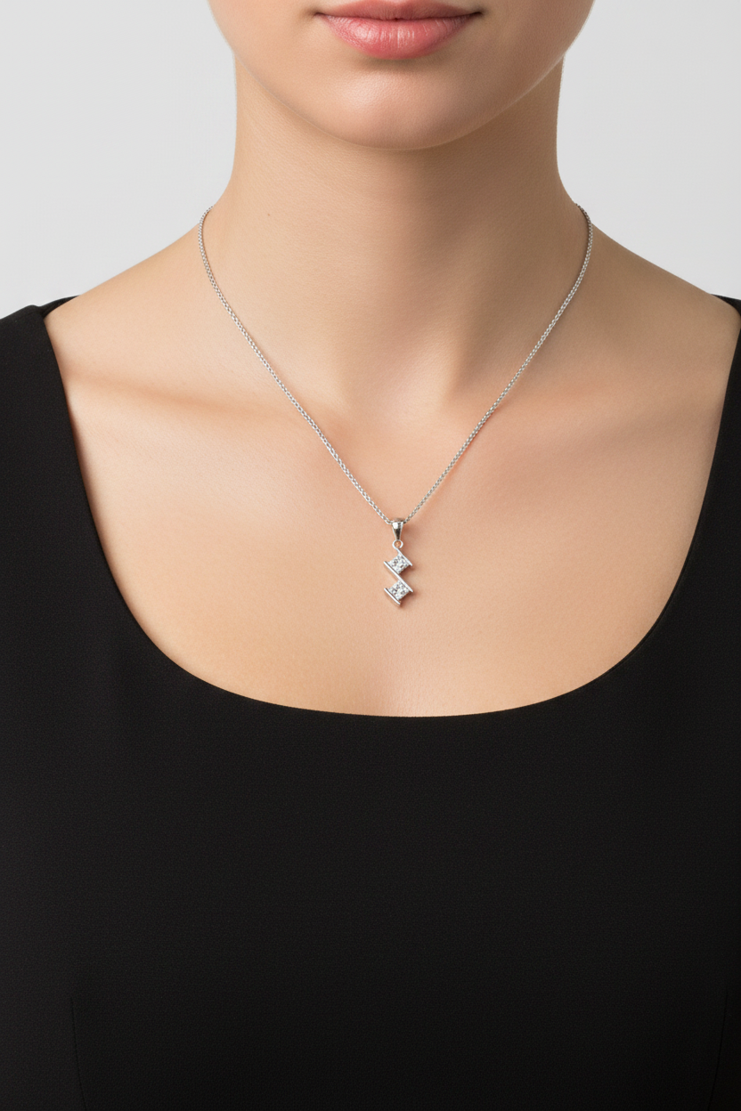 Two Princess-Cut Diamond Pendant — Model Shot