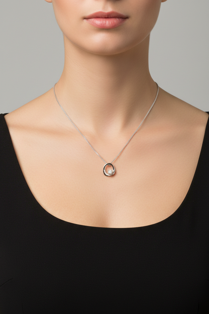White Gold Circle Diamond Pendant — Model Shot